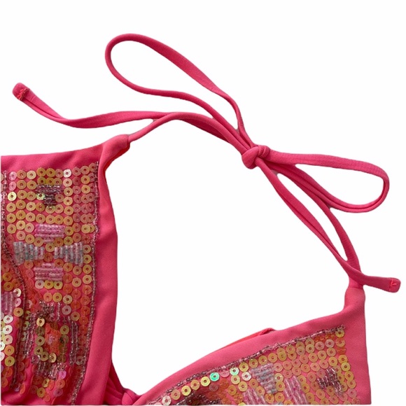 Pink Sequin Triangle Bikini Swim Top - Picture 12 of 15